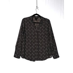Geometric Professional Worthington Button Down Shirt Womens PL Brown